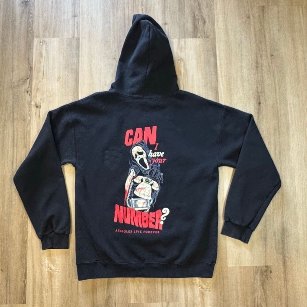 A Holes Live Forever Can I Have Your Number Ghostface Black Hoodie Size Large